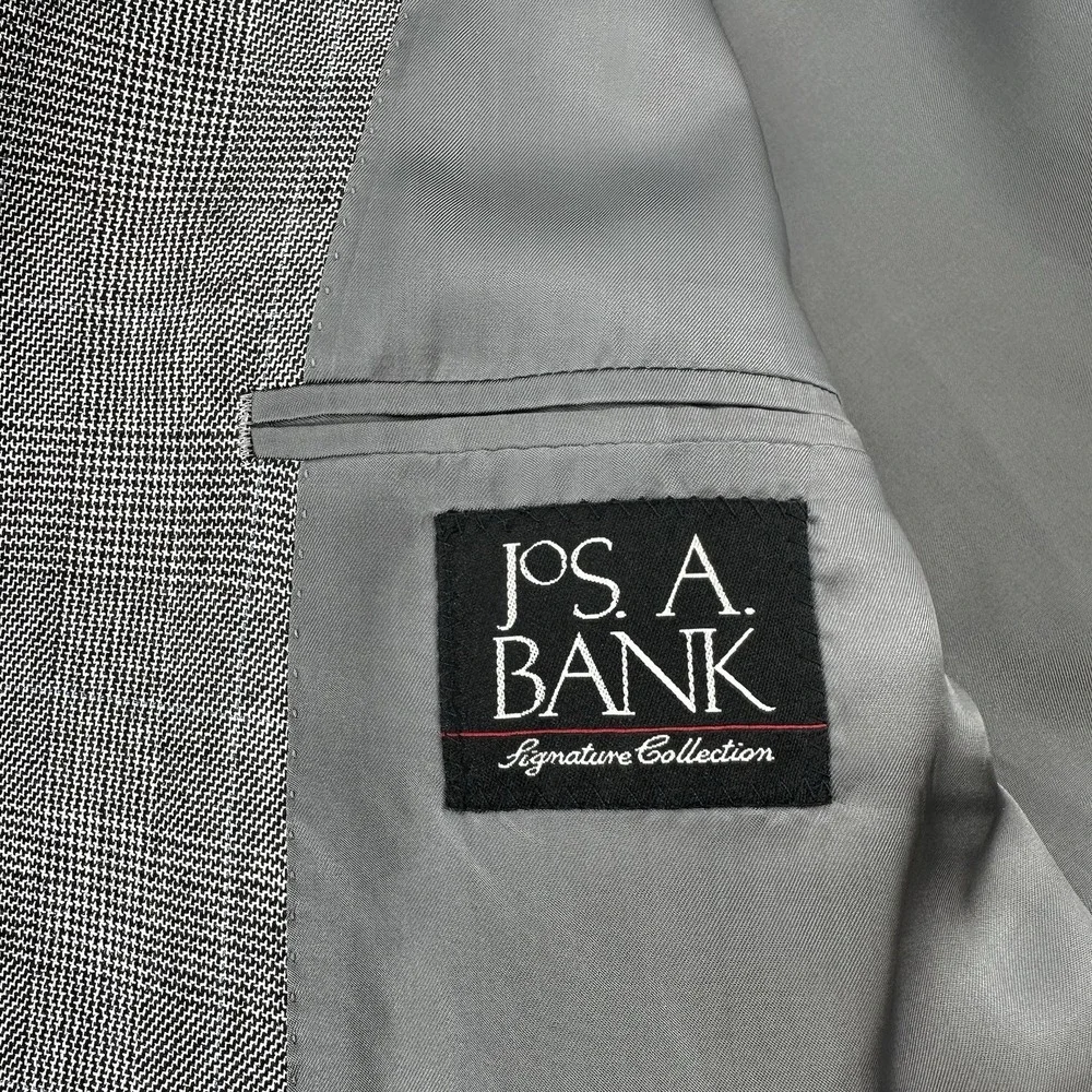 Jos A Bank Signature Collection Blazer 42R Gray Silk Camelhair Glen Check Jacket